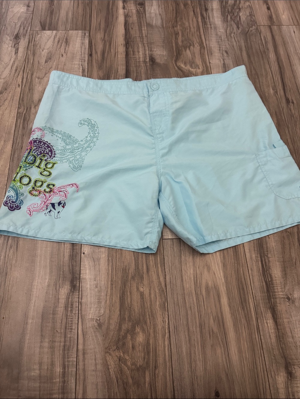 Big Dogs Light Blue  Swim trunks Shorts with Paisley Accent L
